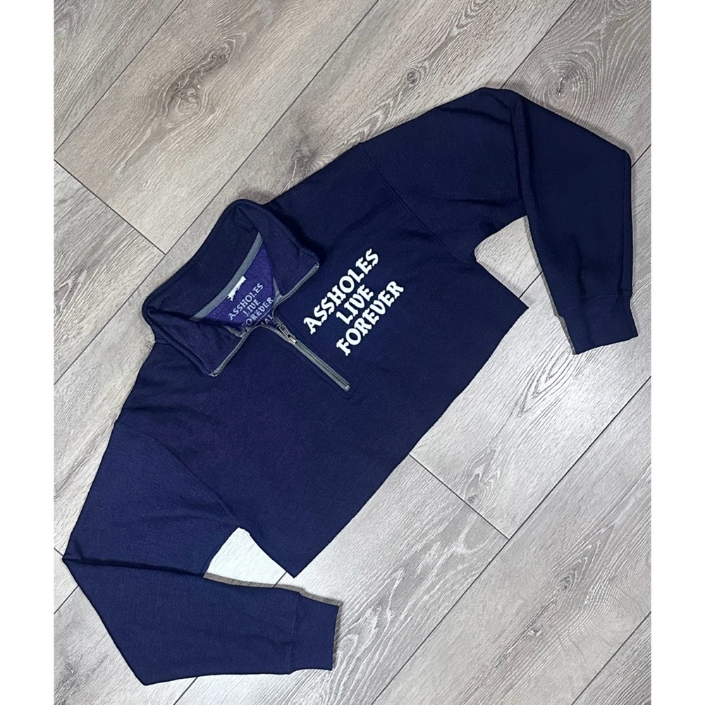 A**holes Live Forever Heathered Navy Half Zip Cropped Pullover
